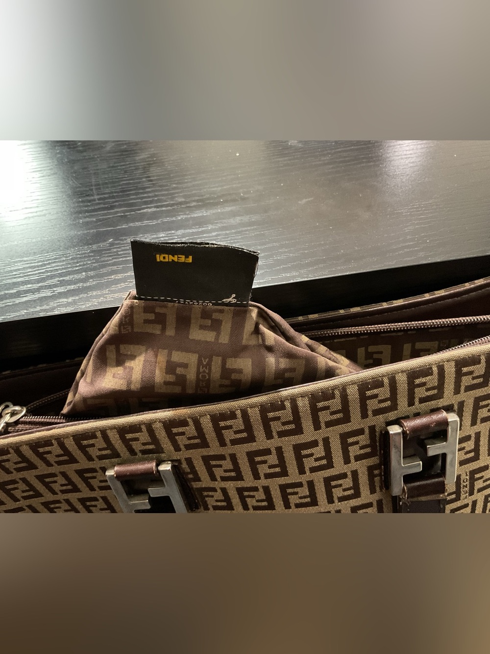 Fendi Brown FF Logo Canvas Satchel with Chain Strap - Picture 11 of 12